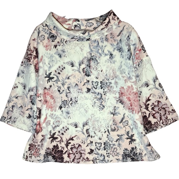 CHICOS NWT Parisian Floral 3/4 Sleeve Mock Neck Top 1 (M/8) - Picture 3 of 12